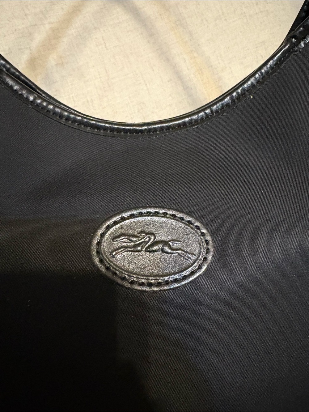 Longchamp Black Nylon Hobo Shoulder Bag Leather Trim Made in France - Picture 9 of 11